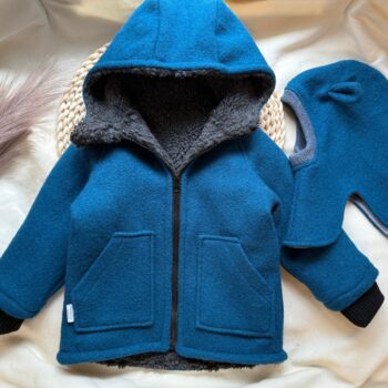 Jacheta lana fiarta premium cu blanita pufoasa - Petrol