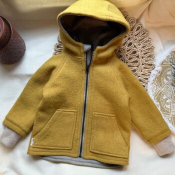 Jacheta lana fiarta premium dublata cu merinos - Ochre