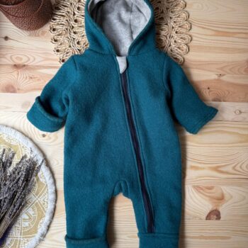 Baby overall din lana fiarta dublat cu merinos - Turquoise
