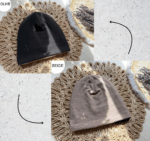 Caciula cu dubla fata din lana merinos - Olive / Beige